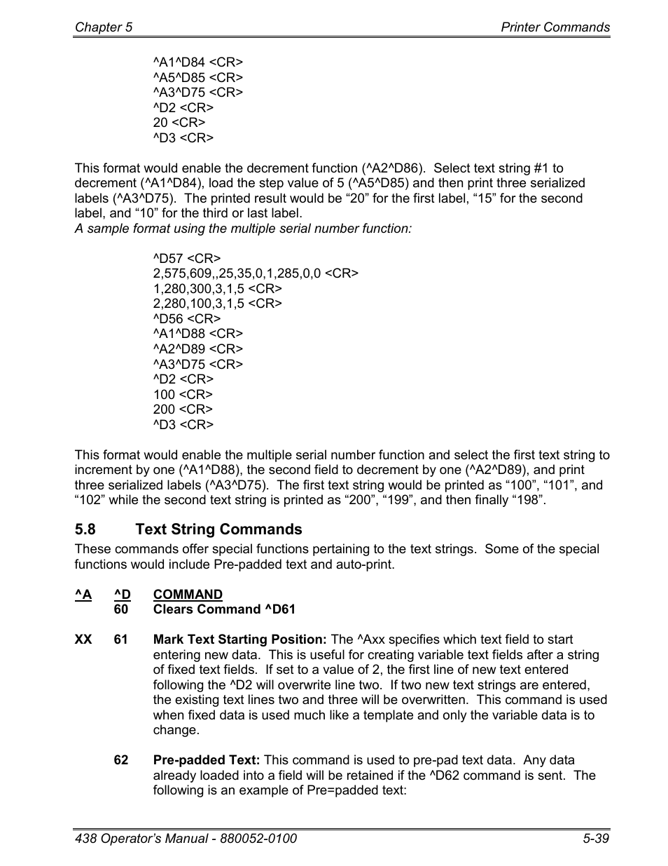 8 text string commands | Microcom 438 User Manual | Page 86 / 214