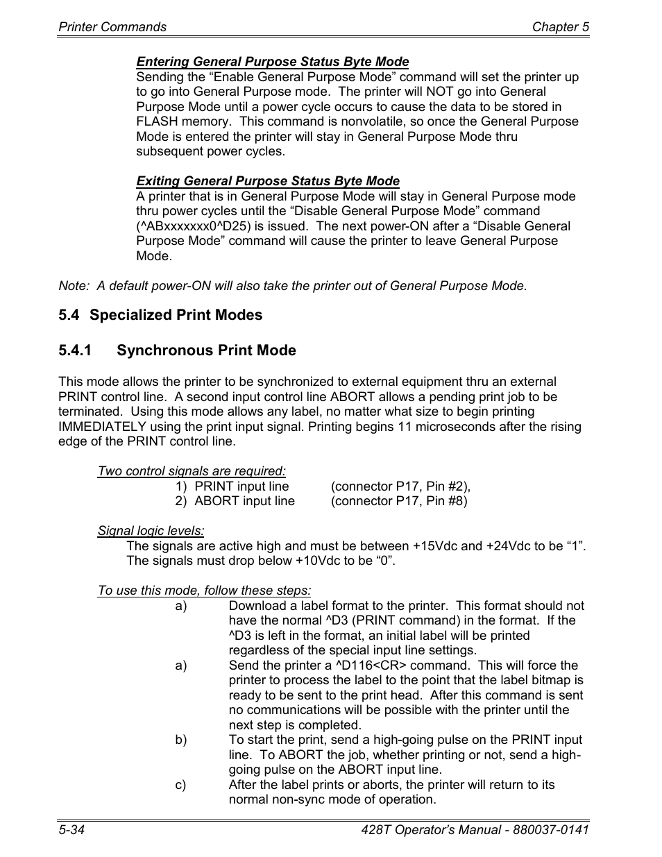 4 specialized print modes, 1 synchronous print mode | Microcom 428T User Manual | Page 108 / 249