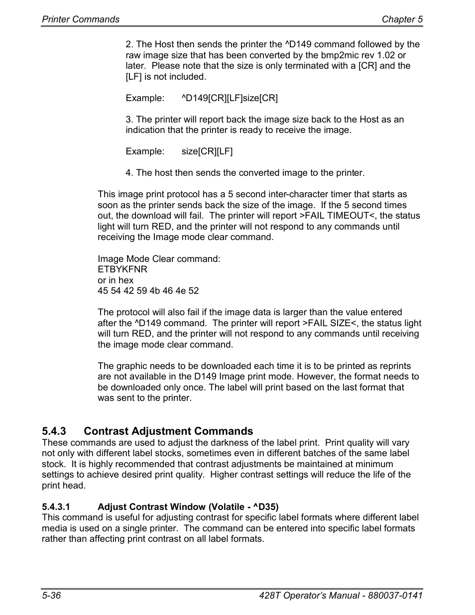 3 contrast adjustment commands, 1 adjust contrast window (volatile - ^d35) | Microcom 428T User Manual | Page 110 / 249