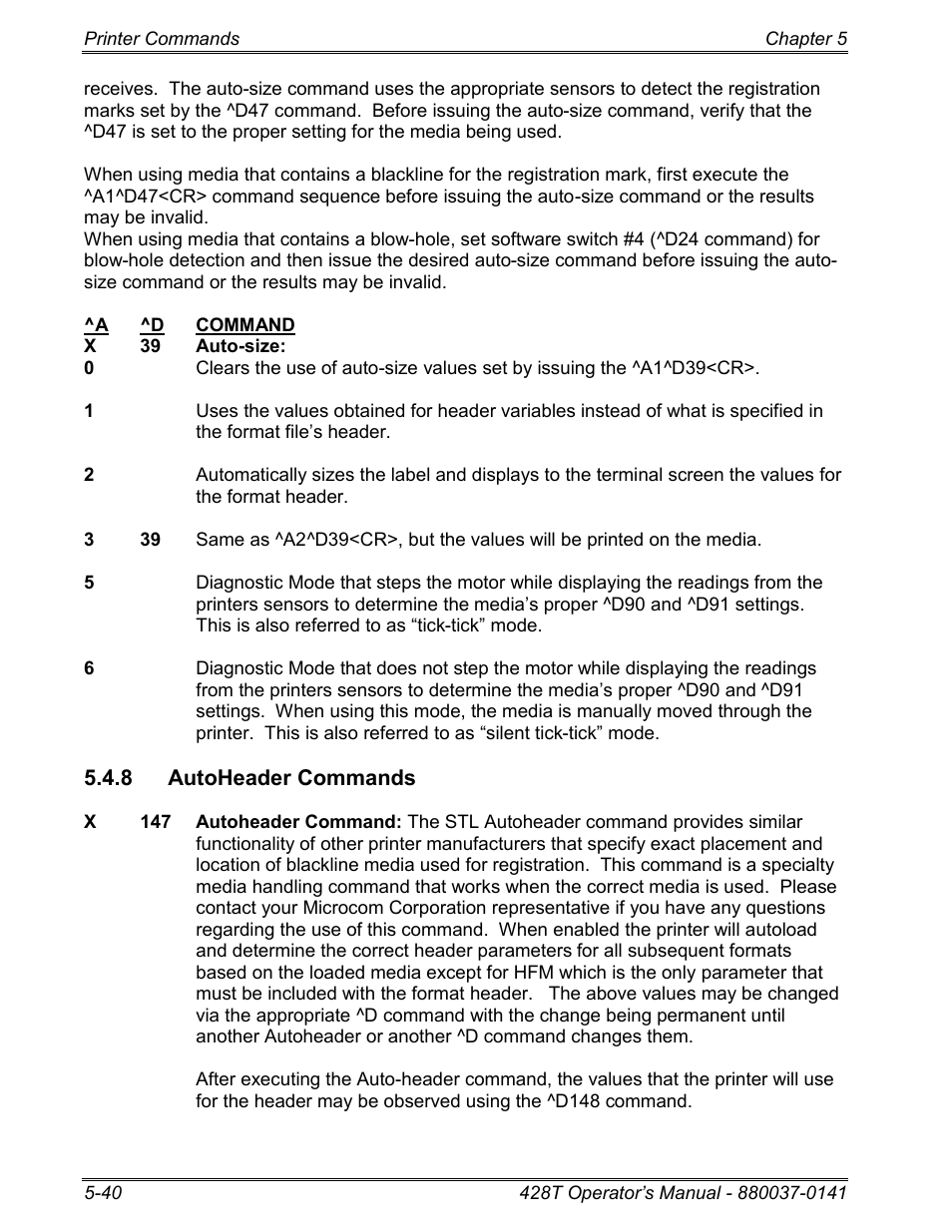 8 autoheader commands | Microcom 428T User Manual | Page 114 / 249