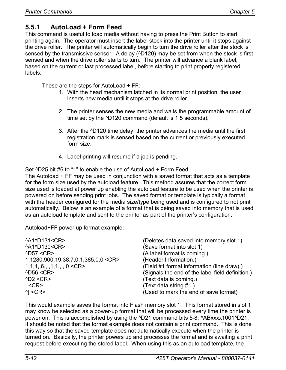 1 autoload + form feed | Microcom 428T User Manual | Page 116 / 249