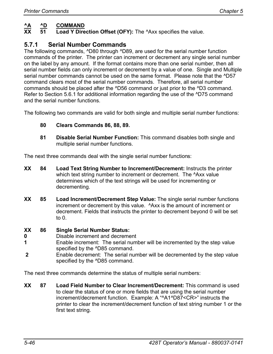 1 serial number commands | Microcom 428T User Manual | Page 120 / 249