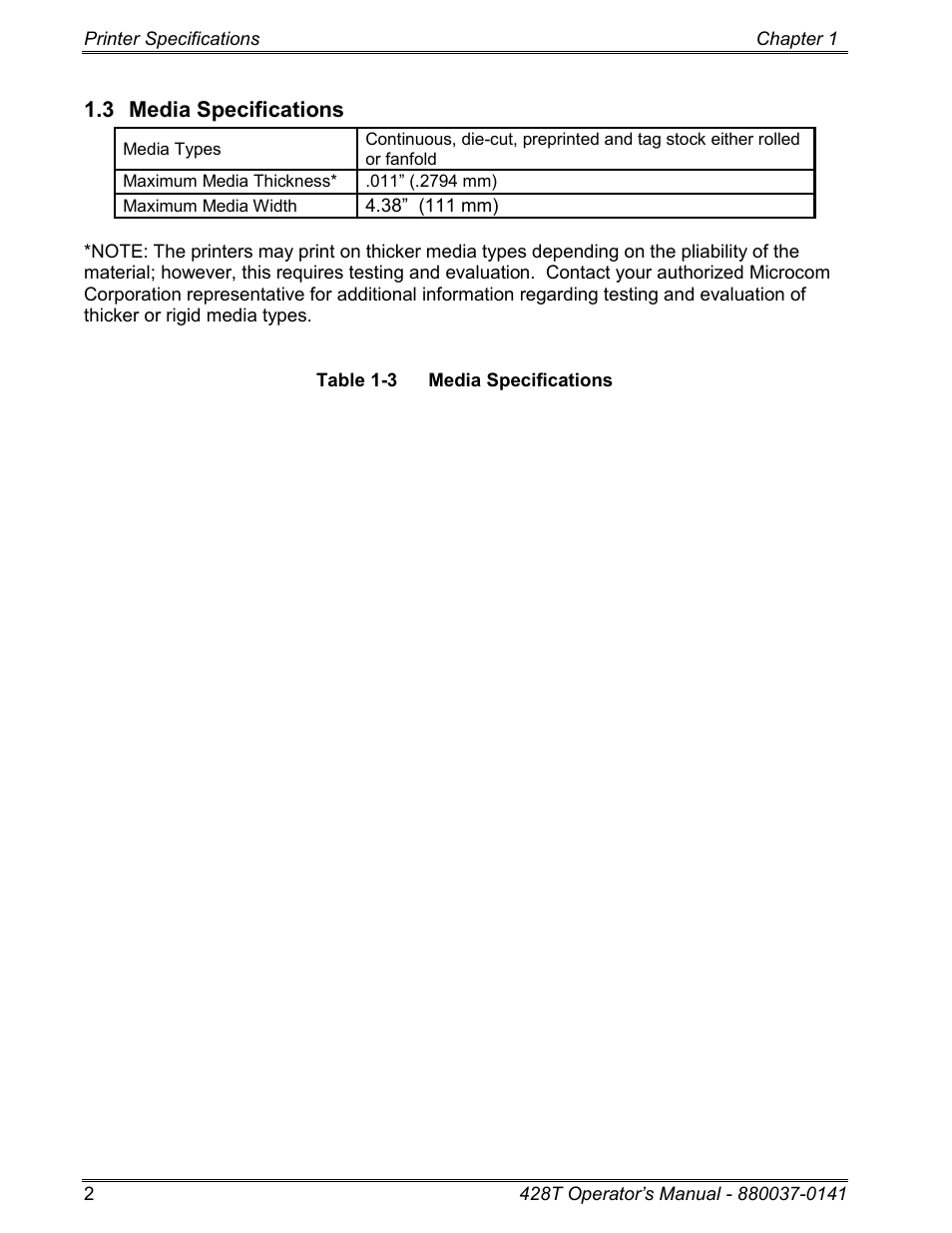 3 media specifications | Microcom 428T User Manual | Page 14 / 249