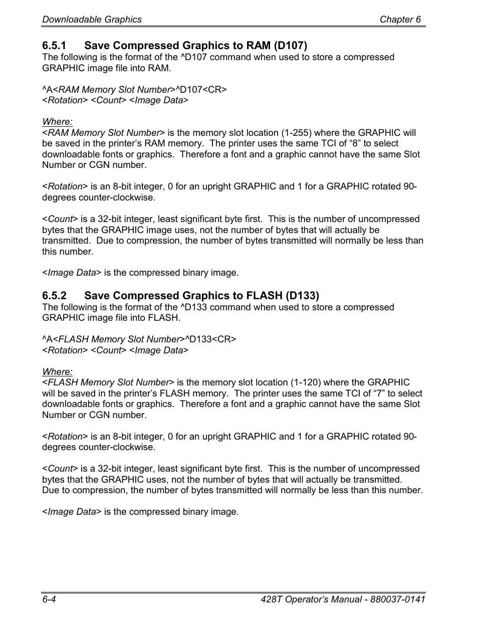 1 save compressed graphics to ram (d107), 2 save compressed graphics to flash (d133) | Microcom 428T User Manual | Page 140 / 249