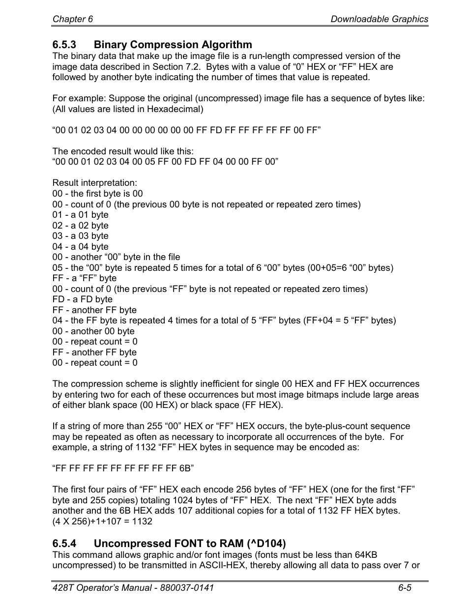 3 binary compression algorithm, 4 uncompressed font to ram (^d104) | Microcom 428T User Manual | Page 141 / 249