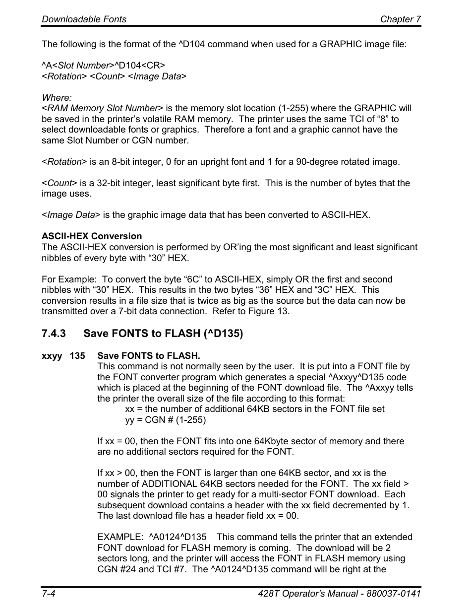3 save fonts to flash (^d135) | Microcom 428T User Manual | Page 148 / 249