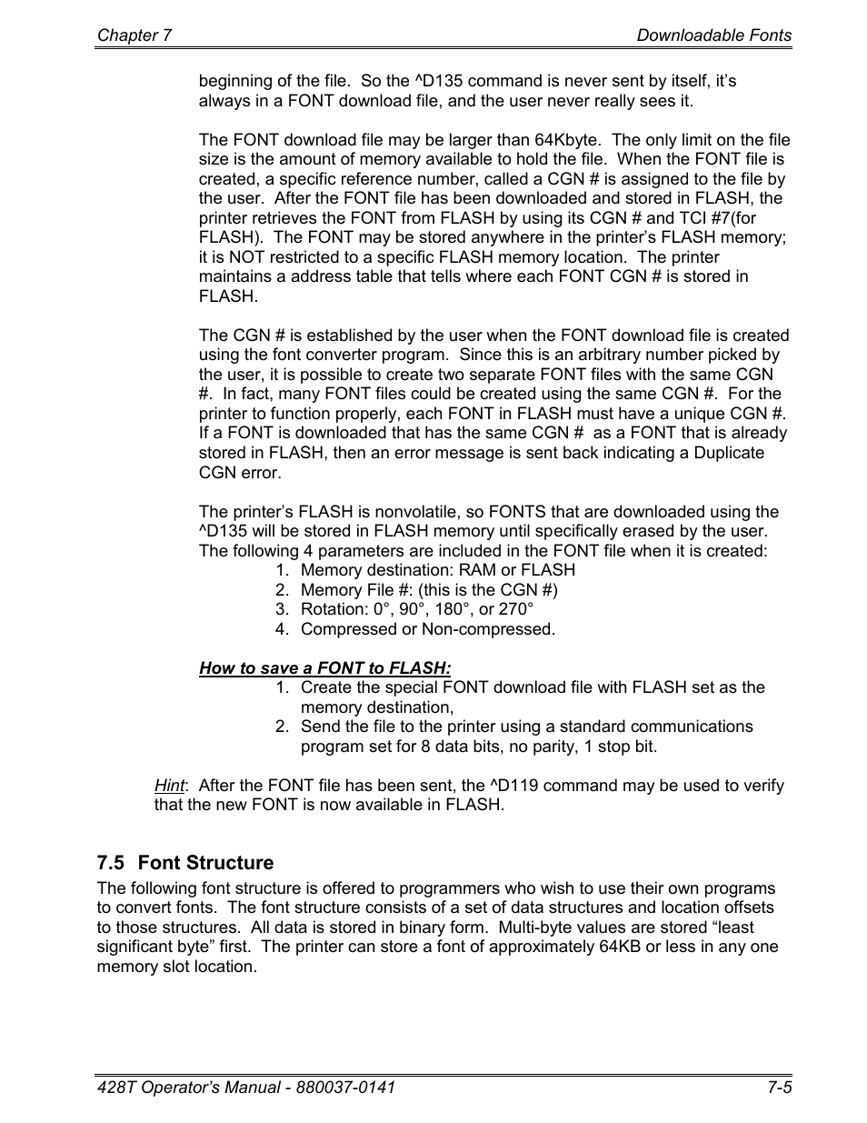 5 font structure | Microcom 428T User Manual | Page 149 / 249