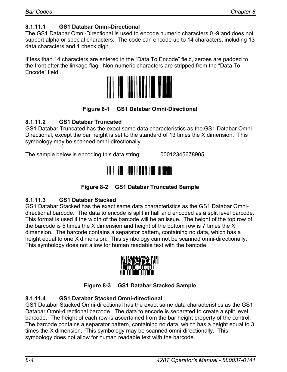 1 gs1 databar omni-directional, 2 gs1 databar truncated, 3 gs1 databar stacked | 4 gs1 databar stacked omni-directional | Microcom 428T User Manual | Page 156 / 249