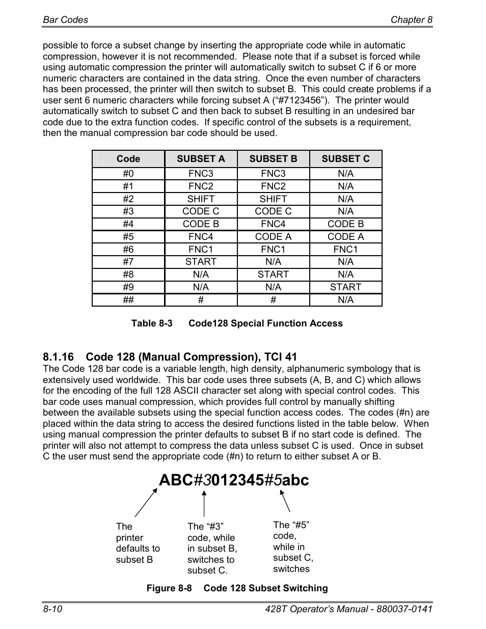 16 code 128 (manual compression), tci 41 | Microcom 428T User Manual | Page 162 / 249