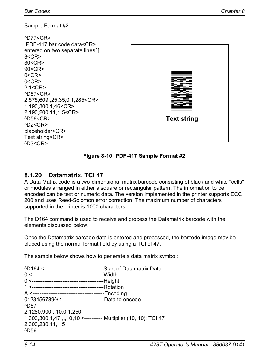 20 datamatrix, tci 47 | Microcom 428T User Manual | Page 166 / 249