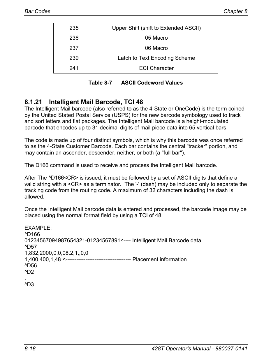 21 intelligent mail barcode, tci 48 | Microcom 428T User Manual | Page 170 / 249