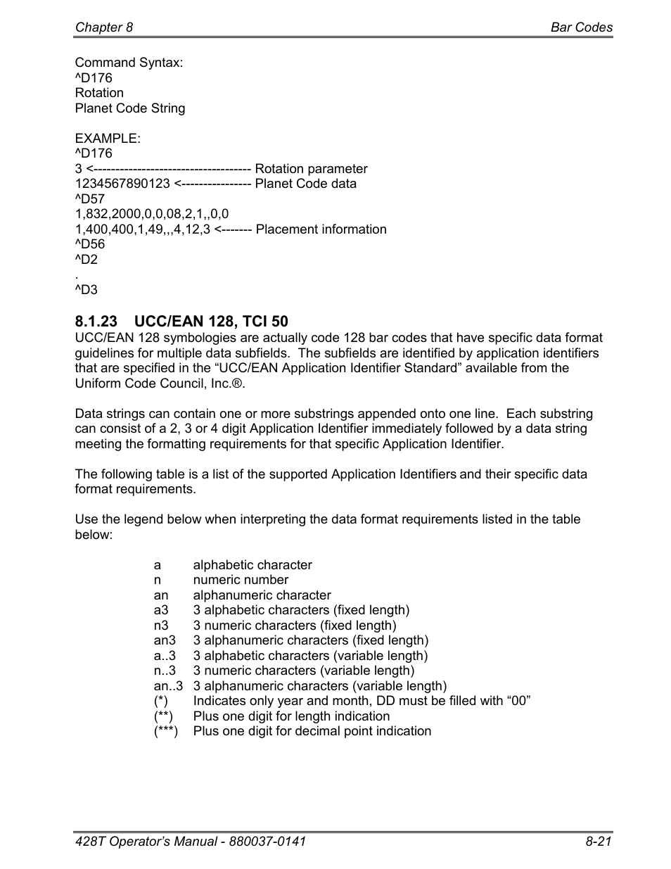 23 ucc/ean 128, tci 50 | Microcom 428T User Manual | Page 173 / 249