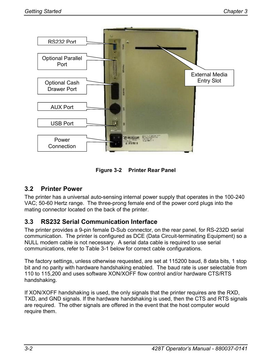 2 printer power, 3 rs232 serial communication interface | Microcom 428T User Manual | Page 18 / 249