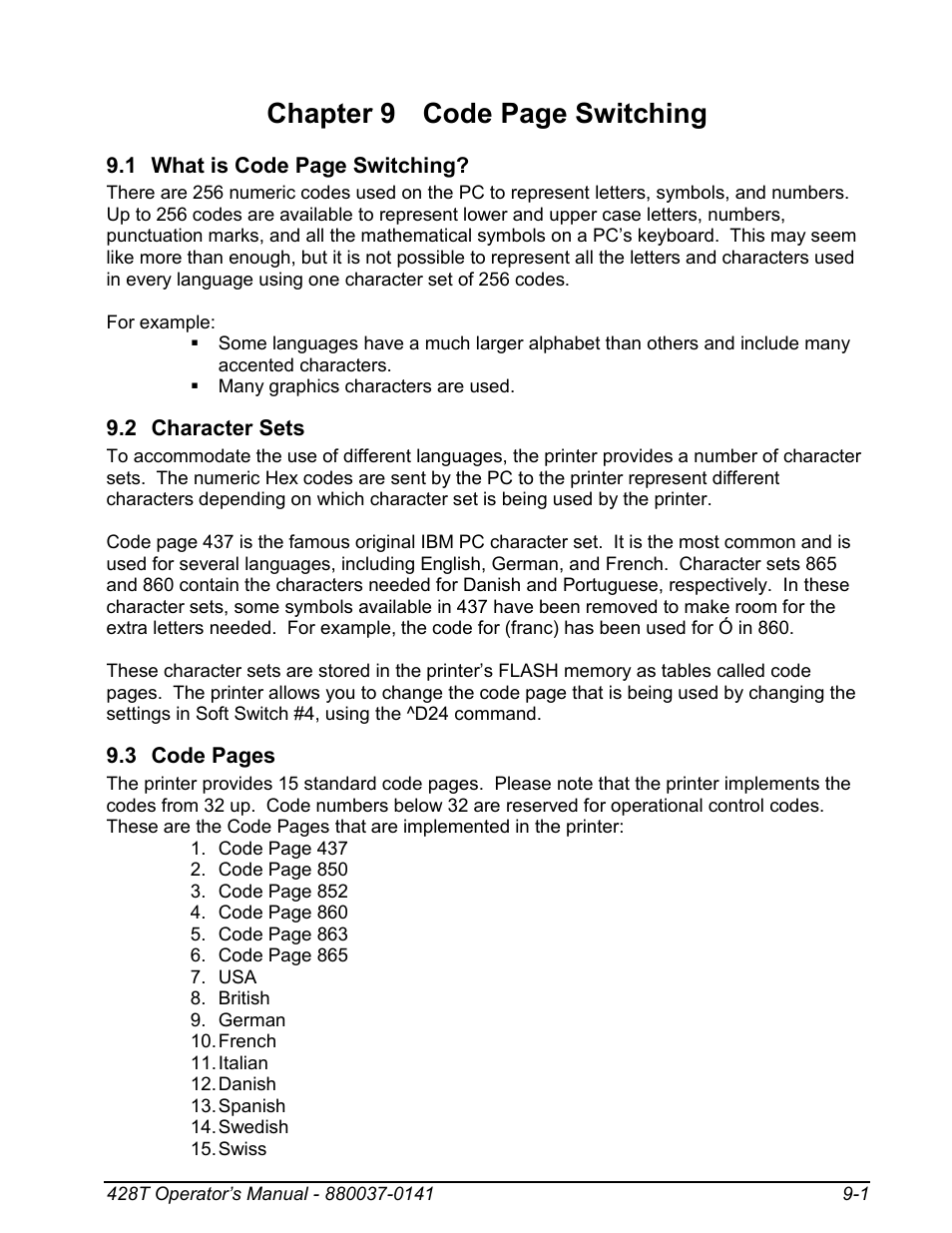 2 character sets, Chapter 9 code page switching | Microcom 428T User Manual | Page 181 / 249