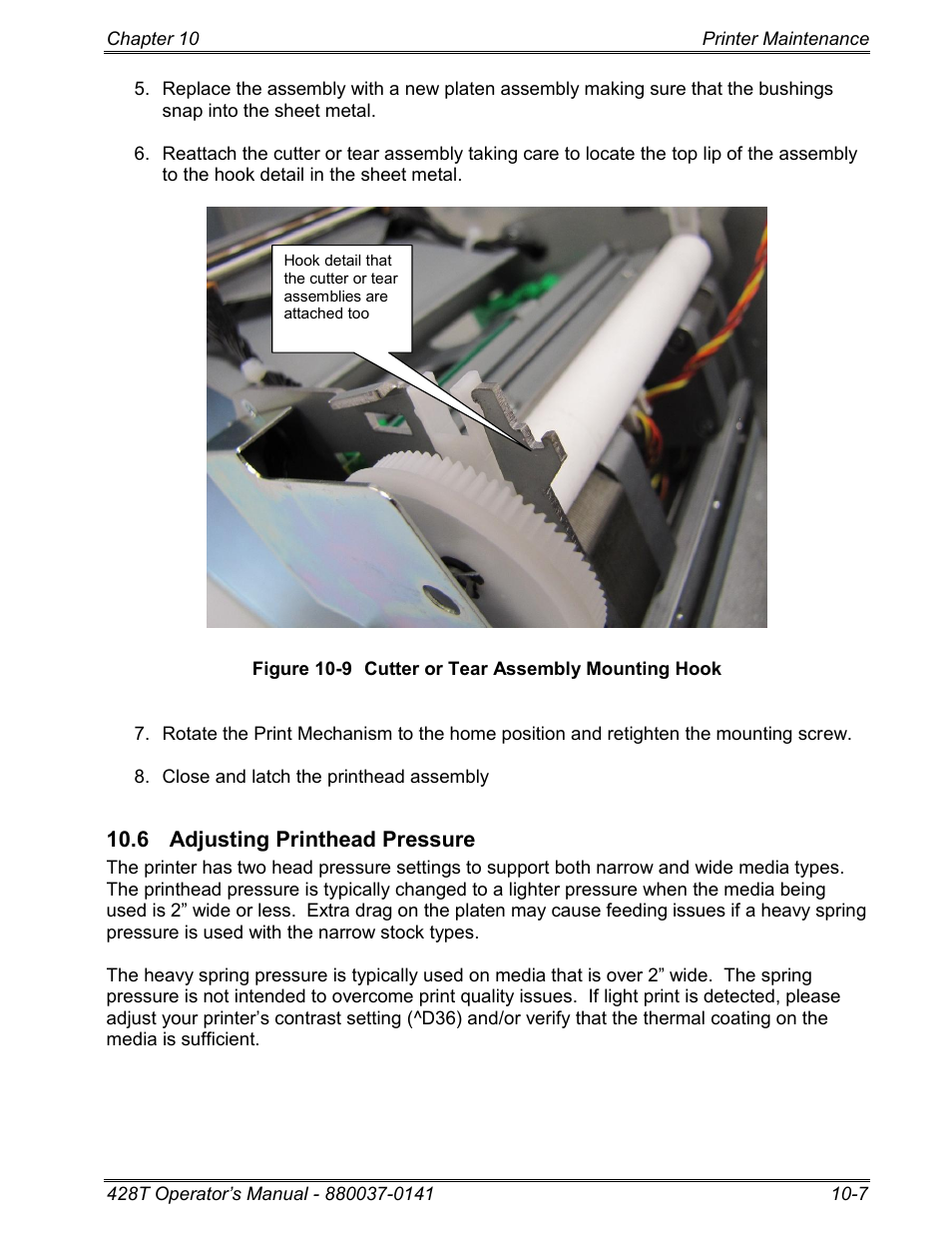 6 adjusting printhead pressure | Microcom 428T User Manual | Page 205 / 249