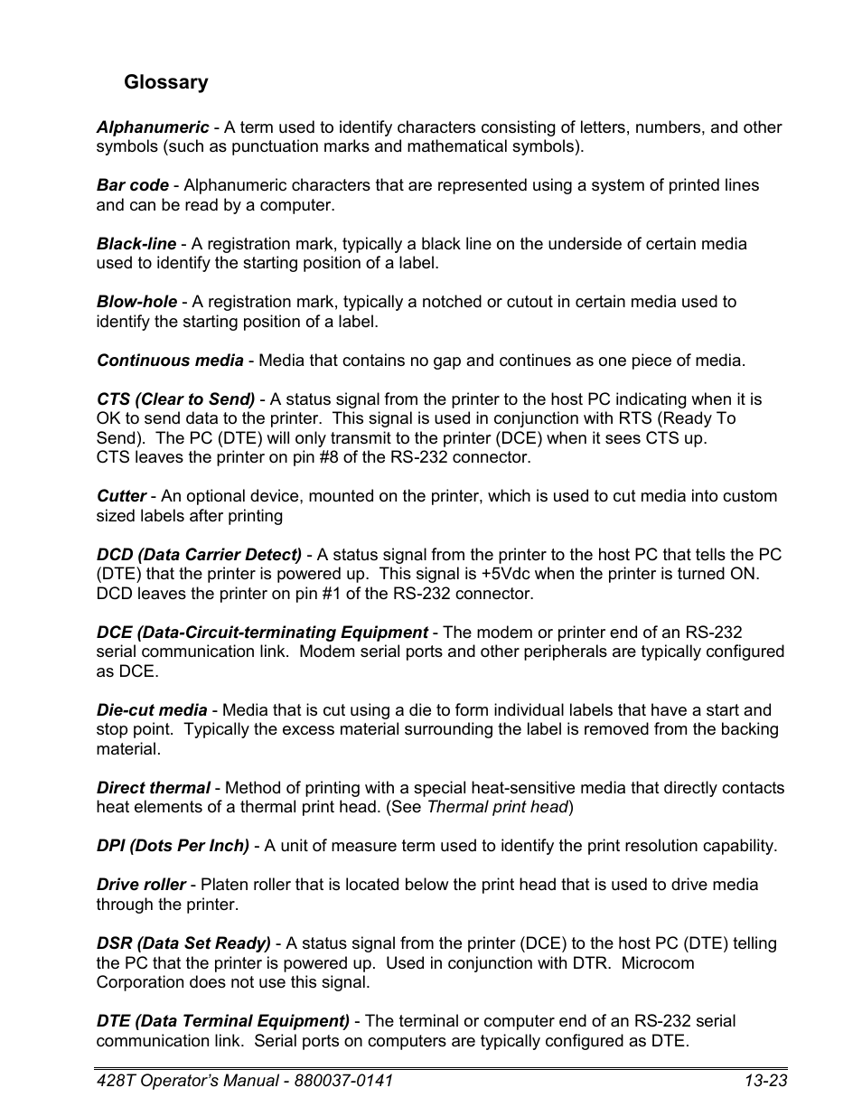 Glossary | Microcom 428T User Manual | Page 243 / 249