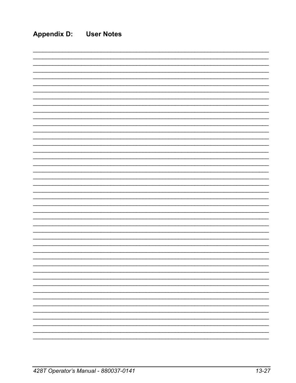 Appendix d: user notes | Microcom 428T User Manual | Page 247 / 249