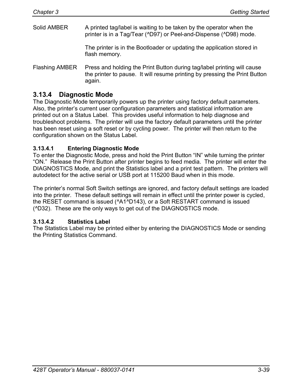 4 diagnostic mode, 1 entering diagnostic mode, 2 statistics label | Microcom 428T User Manual | Page 55 / 249