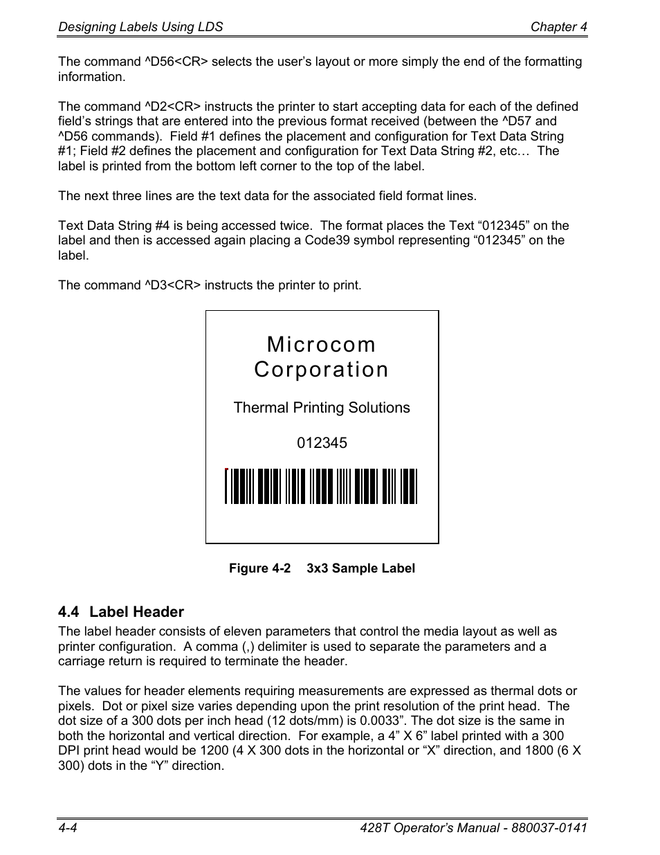 4 label header, Microcom, Corporation | Microcom 428T User Manual | Page 64 / 249