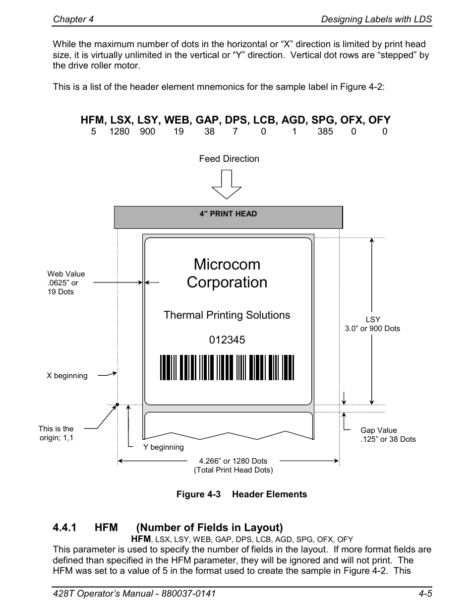 1 hfm (number of fields in layout), Microcom corporation | Microcom 428T User Manual | Page 65 / 249