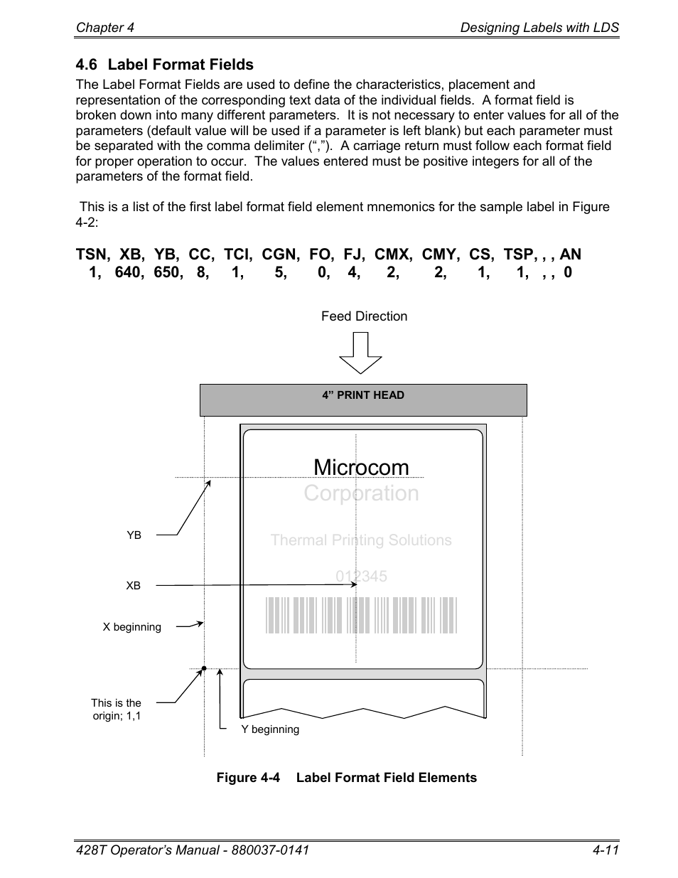 6 label format fields, Microcom corporation | Microcom 428T User Manual | Page 71 / 249