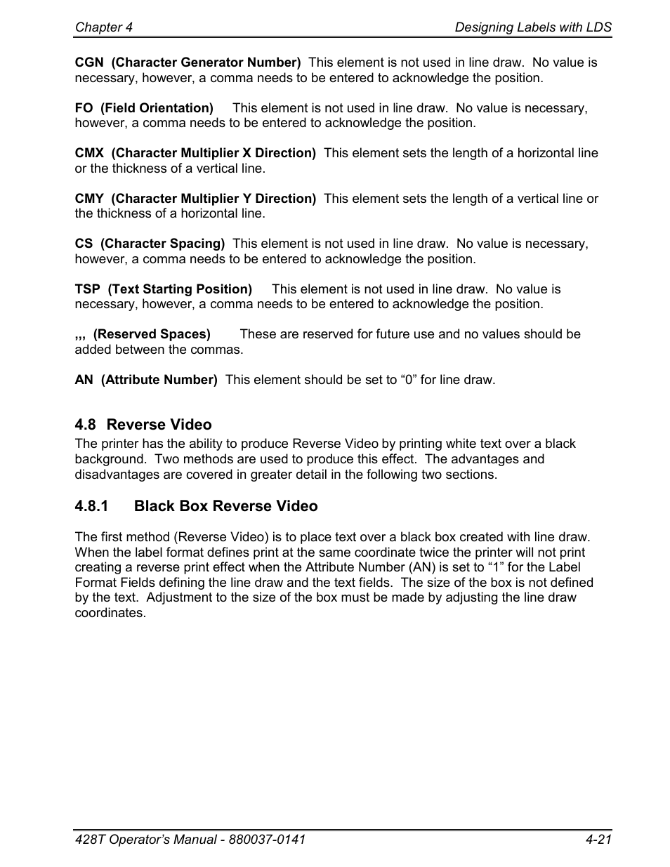 8 reverse video, 1 black box reverse video | Microcom 428T User Manual | Page 81 / 249