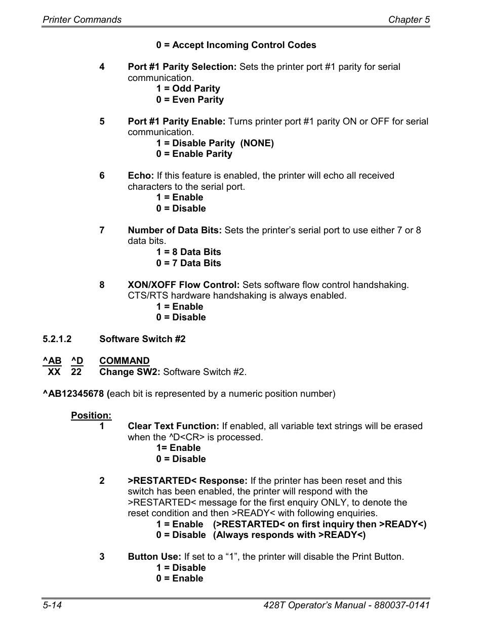 2 software switch #2 | Microcom 428T User Manual | Page 88 / 249