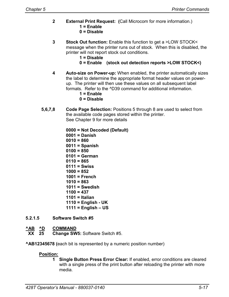 5 software switch #5 | Microcom 428T User Manual | Page 91 / 249