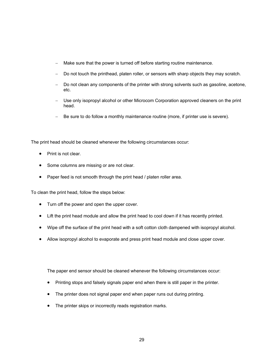 5 routine maintenance, 1 cleaning print head, 2 cleaning sensors | Microcom 814M Operators Manual User Manual | Page 33 / 46