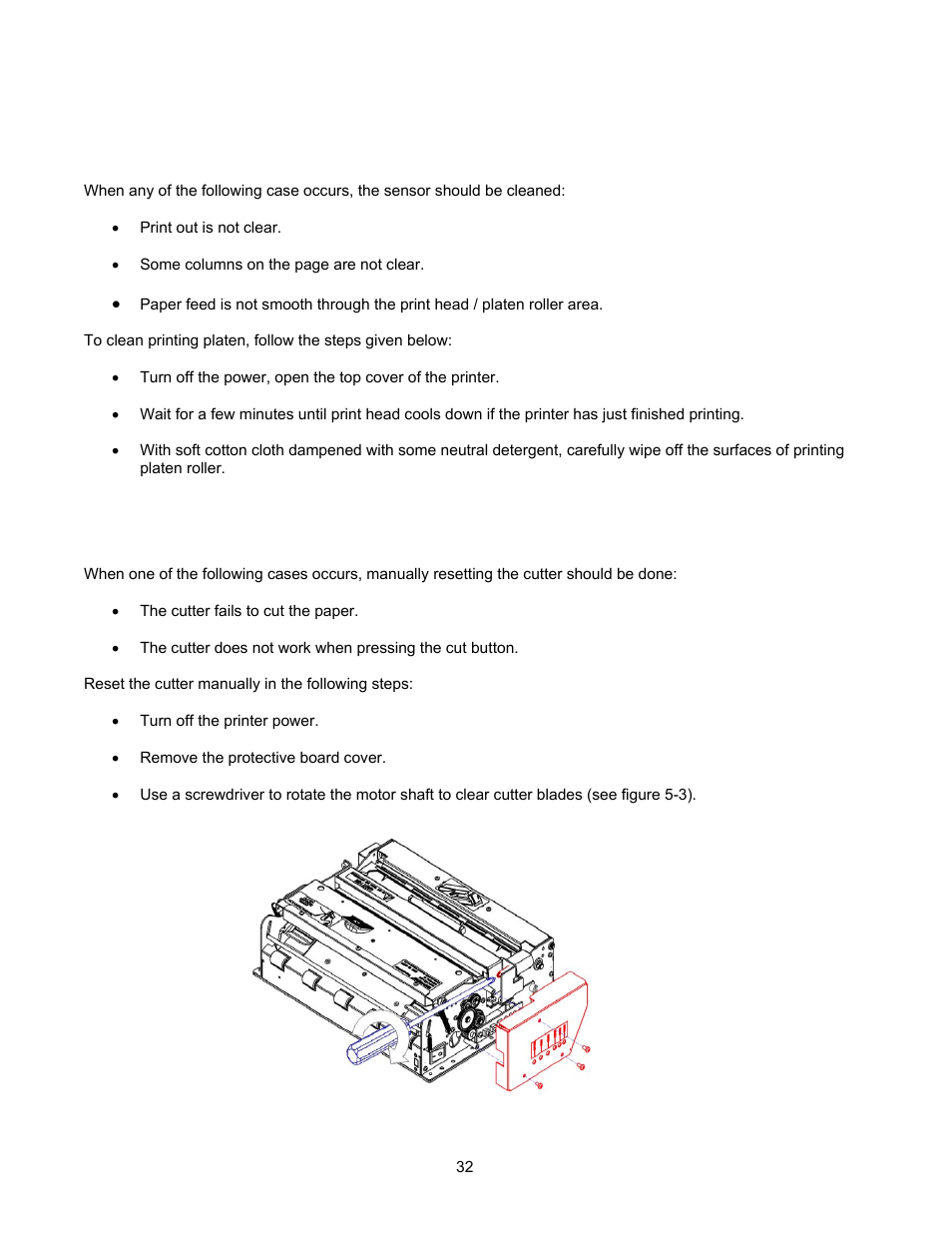 3 cleaning printing platen, 4 resetting cutter manually | Microcom 814M Operators Manual User Manual | Page 36 / 46