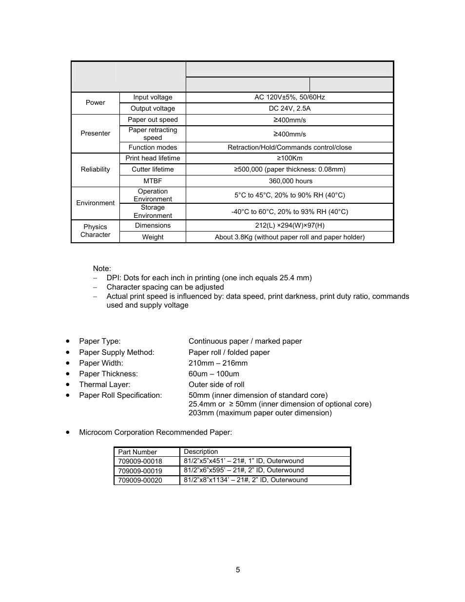 2 paper specifications | Microcom 814M Operators Manual User Manual | Page 9 / 46