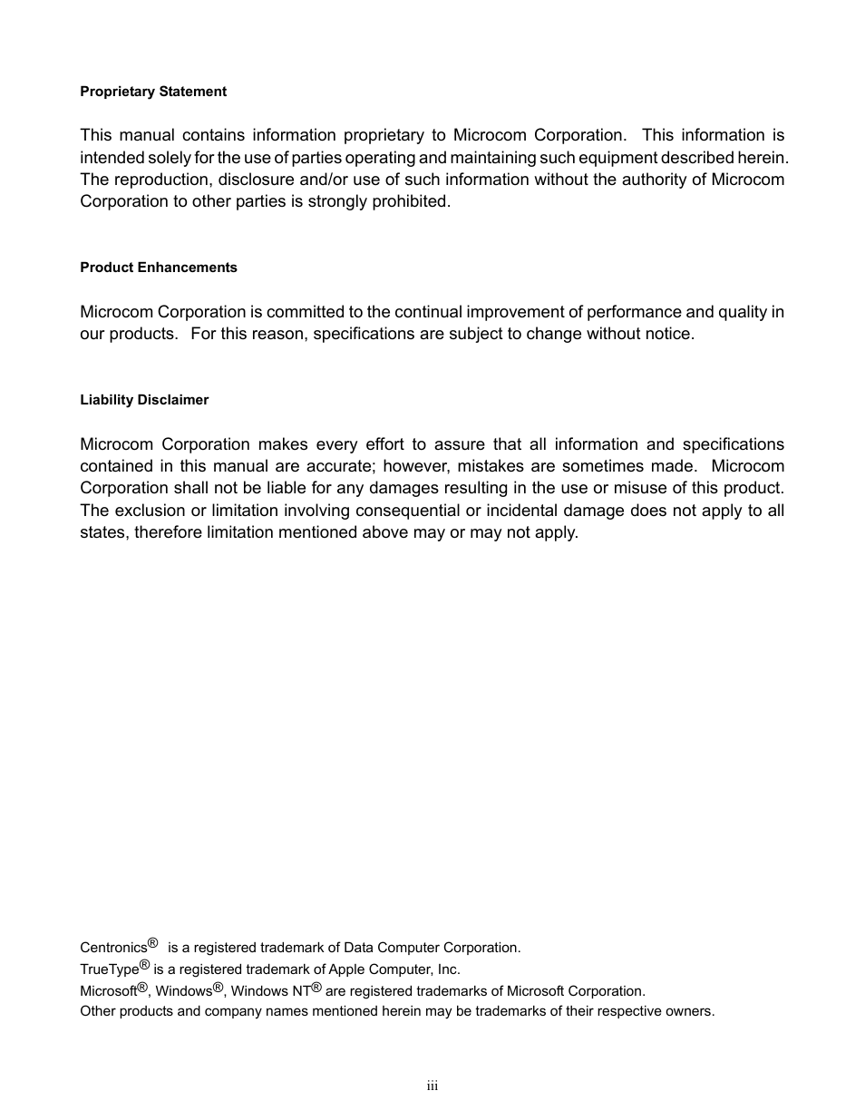 Microcom 814M Programming Manual User Manual | Page 3 / 102