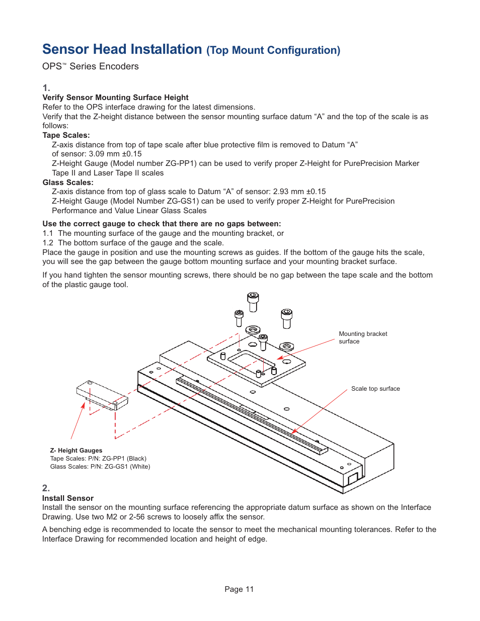 Sensor head installation, Top mount configuration) | MicroE OPS Series User Manual | Page 11 / 25