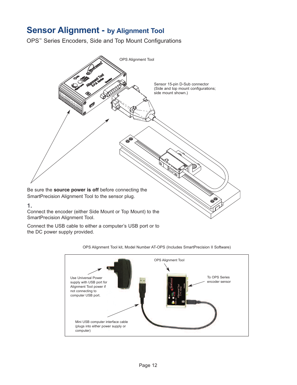 Sensor alignment/calibration, Using alignment tool, Sensor alignment | By alignment tool, Series encoders, side and top mount configurations | MicroE OPS Series User Manual | Page 12 / 25
