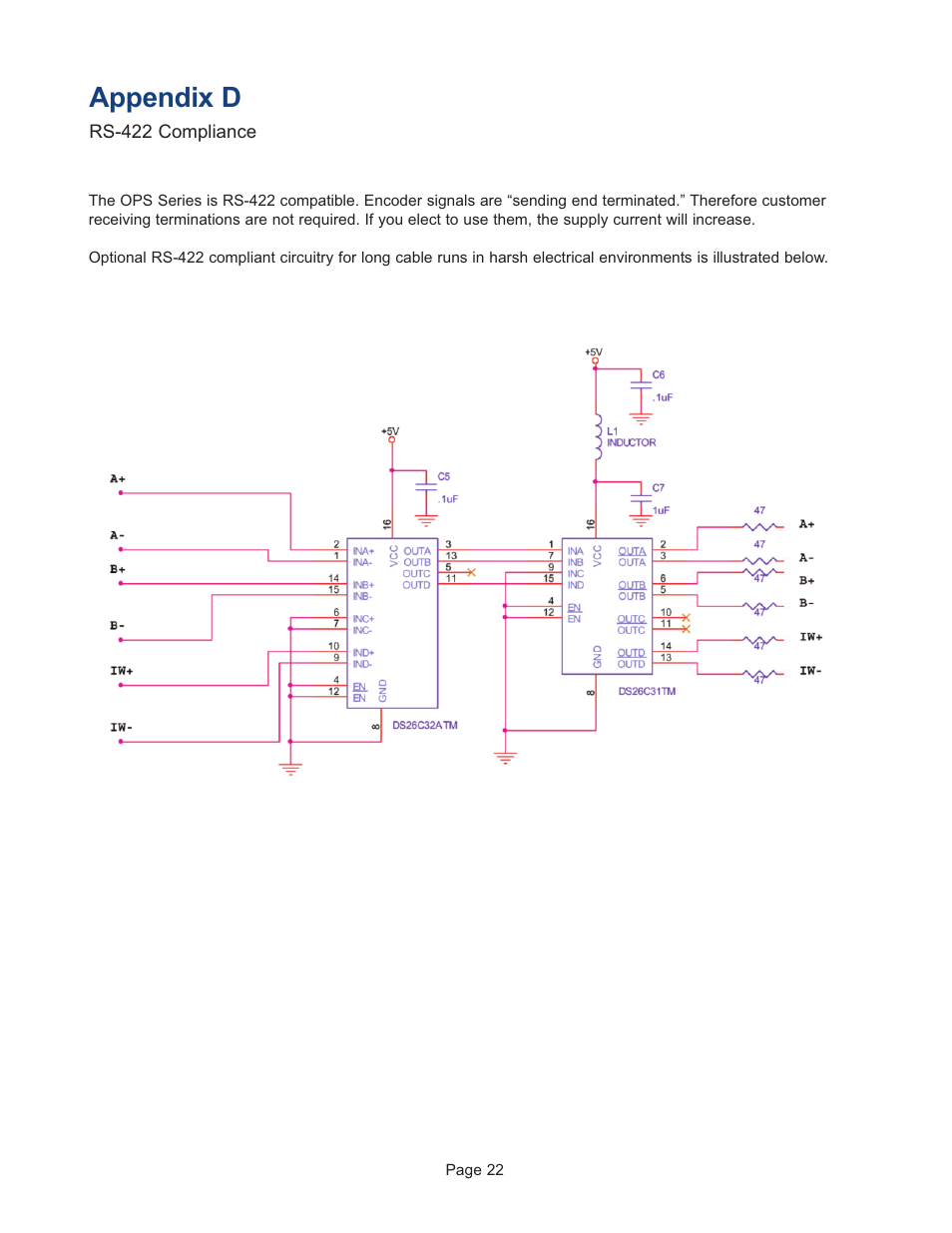 Appendix d - rs-422 compliance, Appendix d | MicroE OPS Series User Manual | Page 22 / 25