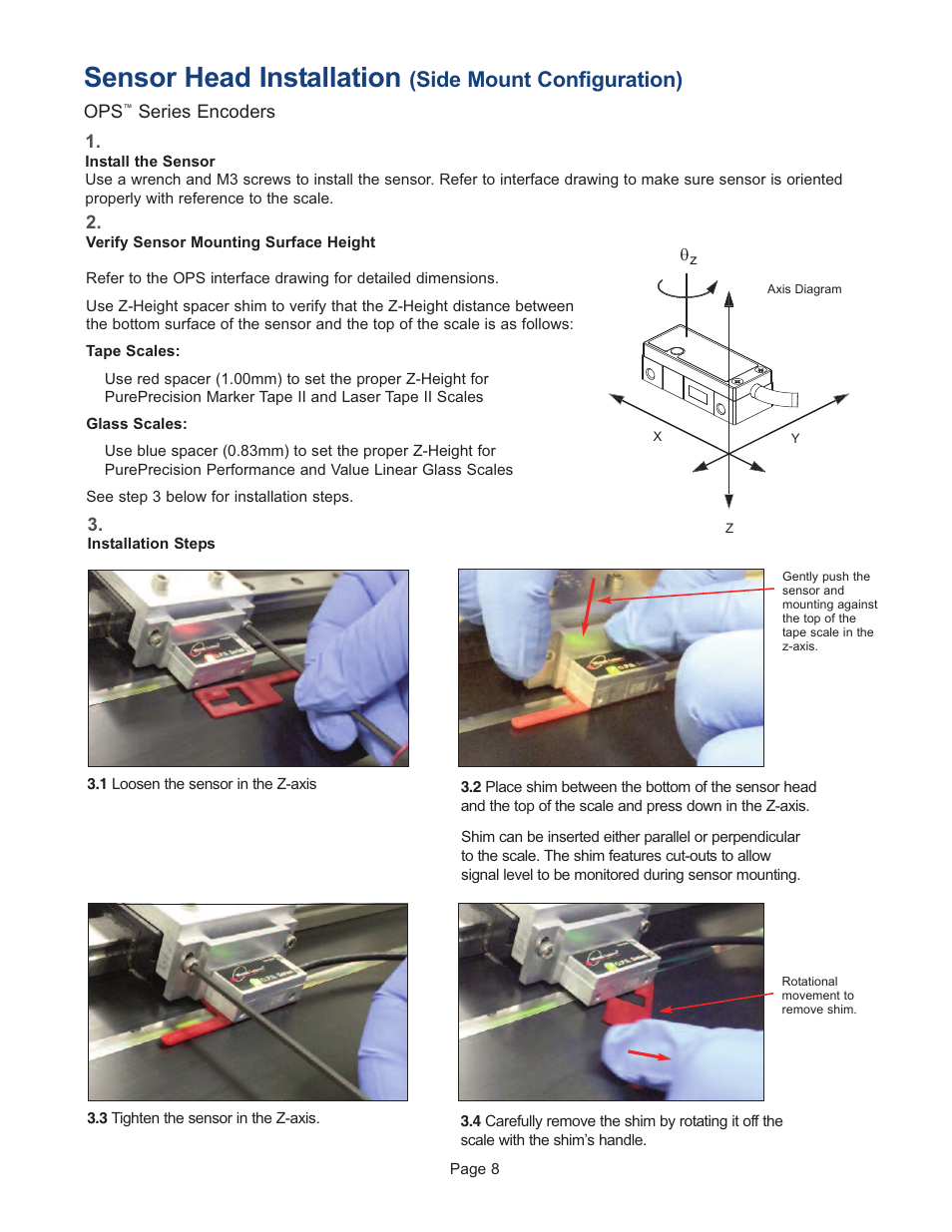 Sensor head installation, Side mount configuration) | MicroE OPS Series User Manual | Page 8 / 25