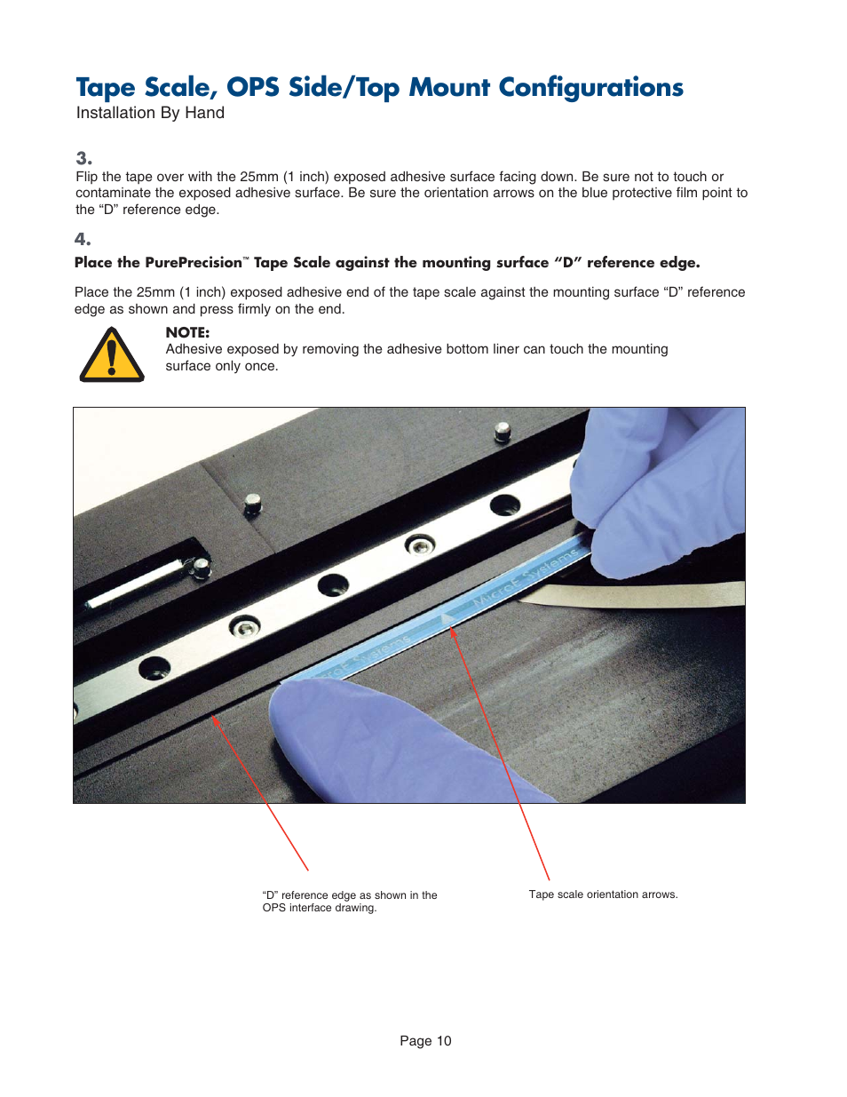 By hand, for ops side mount and ops top mount, Tape scale, ops side/top mount configurations | MicroE PurePrecision User Manual | Page 10 / 33