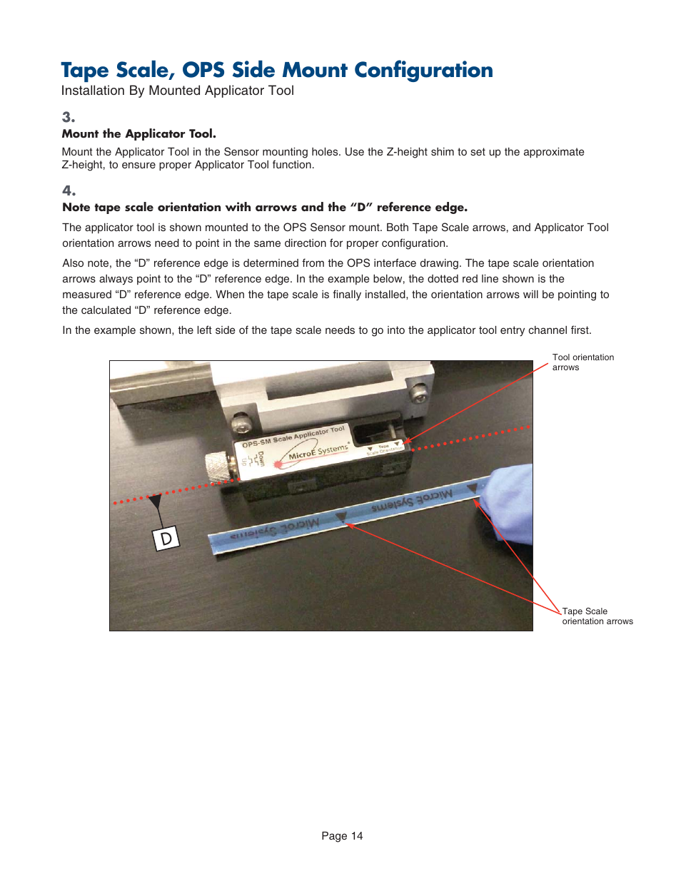 Tape scale, ops side mount configuration | MicroE PurePrecision User Manual | Page 14 / 33