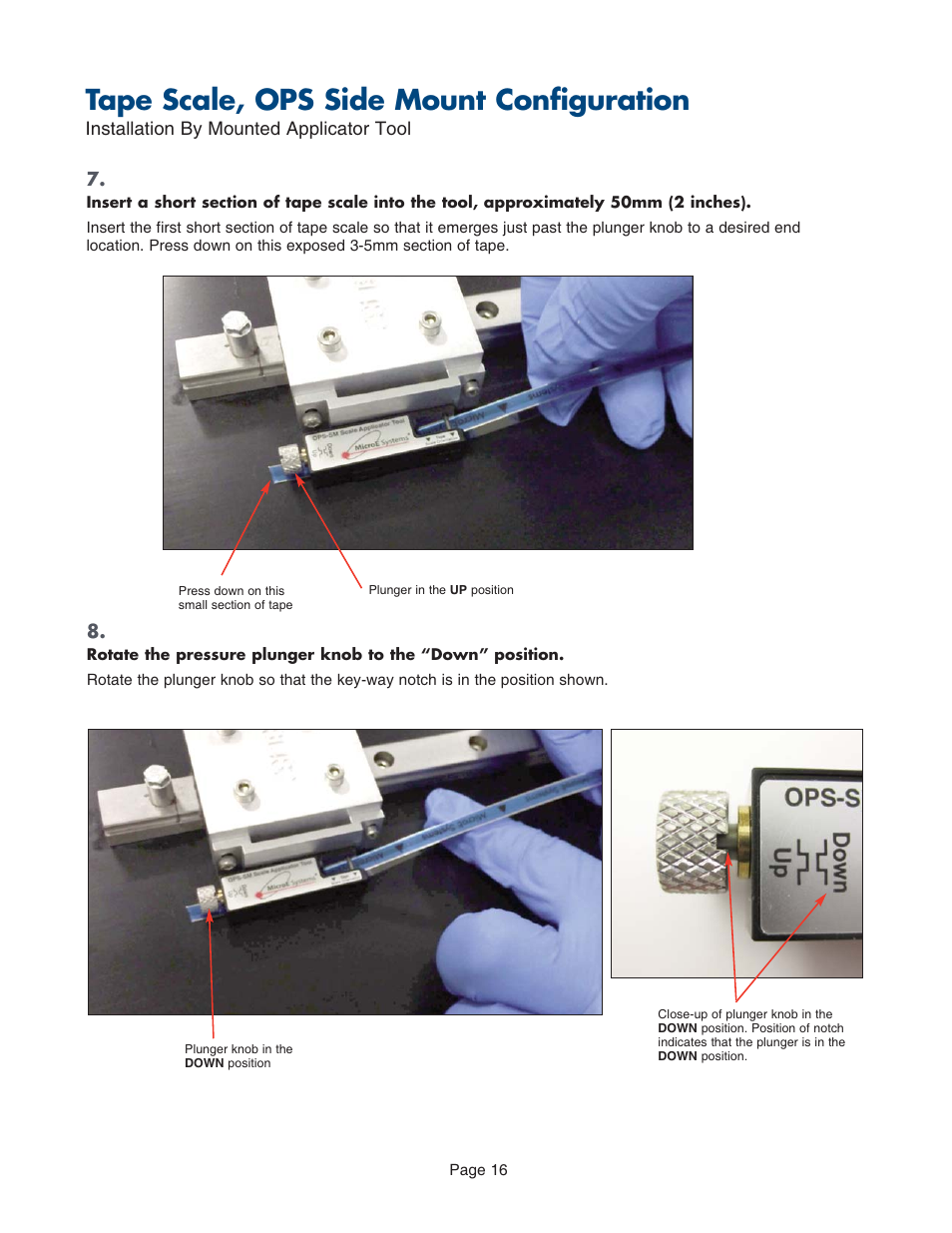 Tape scale, ops side mount configuration | MicroE PurePrecision User Manual | Page 16 / 33