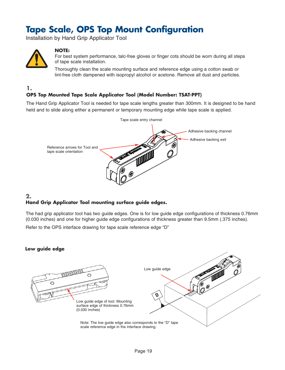 By applicator tool, for ops top mount, Tape scale, ops top mount configuration | MicroE PurePrecision User Manual | Page 19 / 33