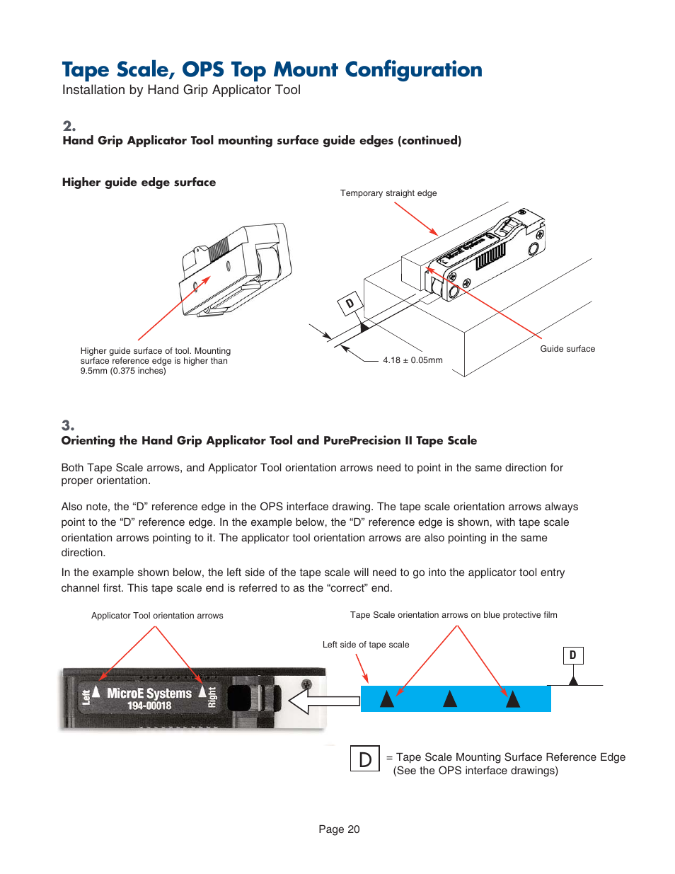 Tape scale, ops top mount configuration | MicroE PurePrecision User Manual | Page 20 / 33