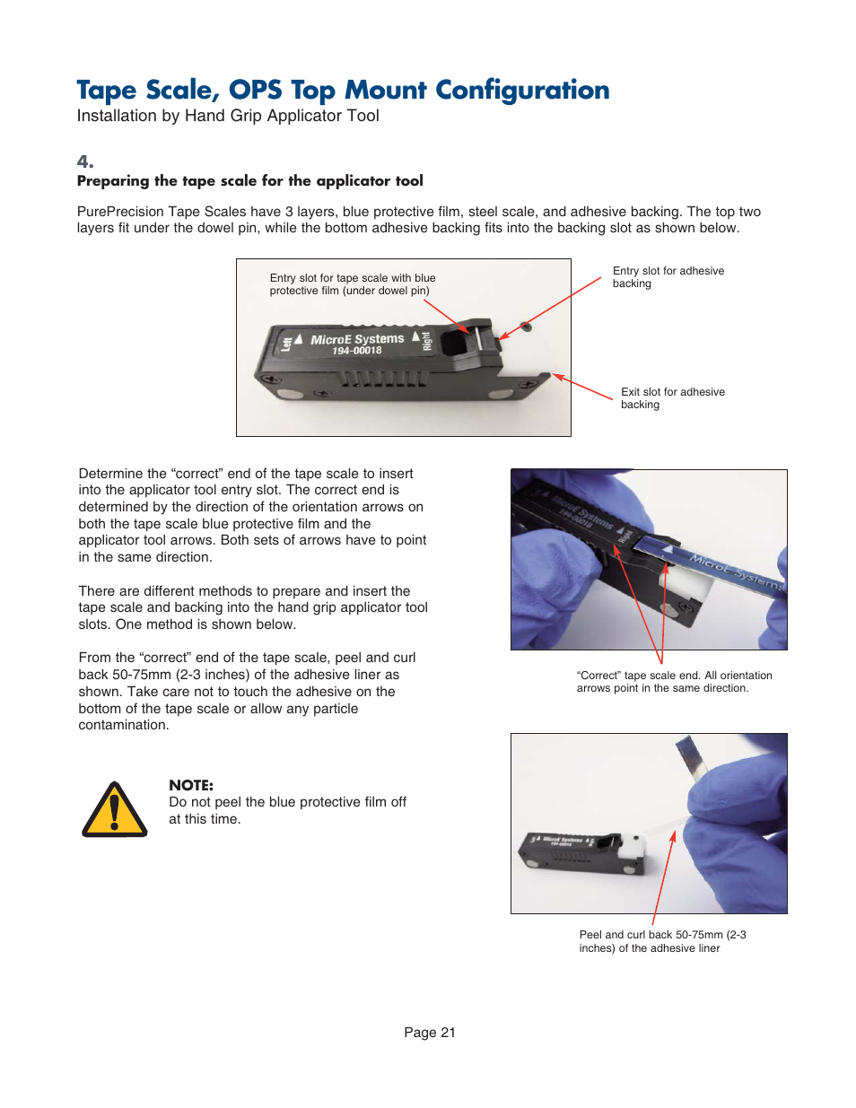 Tape scale, ops top mount configuration | MicroE PurePrecision User Manual | Page 21 / 33