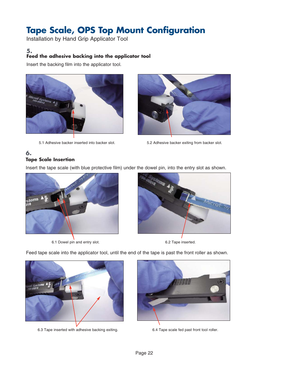 Tape scale, ops top mount configuration | MicroE PurePrecision User Manual | Page 22 / 33