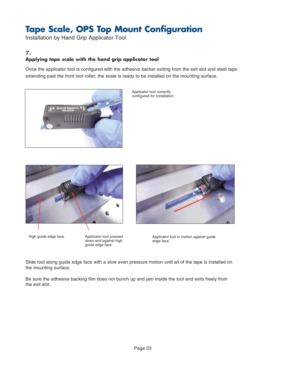 Tape scale, ops top mount configuration | MicroE PurePrecision User Manual | Page 23 / 33