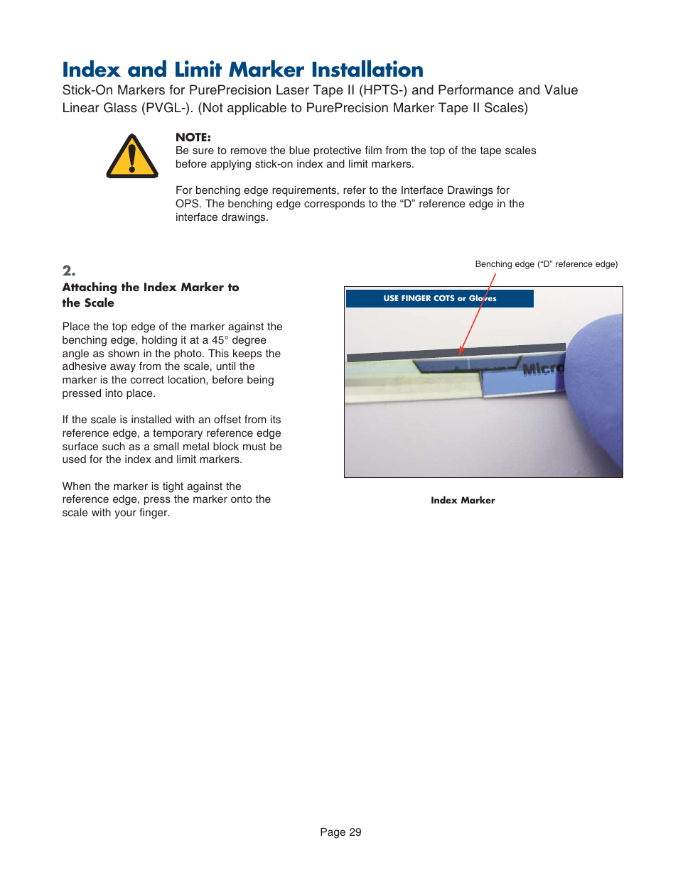 Index and limit marker installation | MicroE PurePrecision User Manual | Page 29 / 33