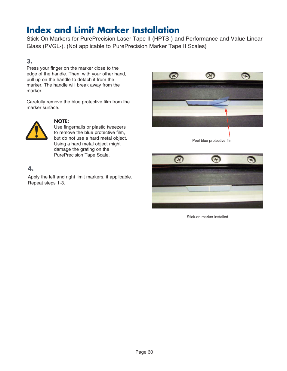 Index and limit marker installation | MicroE PurePrecision User Manual | Page 30 / 33