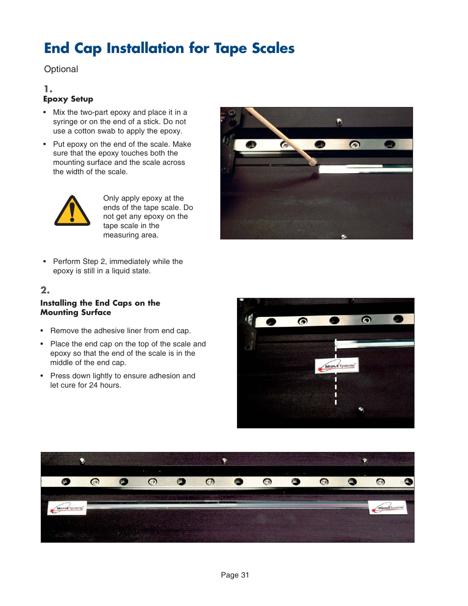 End cap installation (tape scales), End cap installation, End cap installation for tape scales | MicroE PurePrecision User Manual | Page 31 / 33