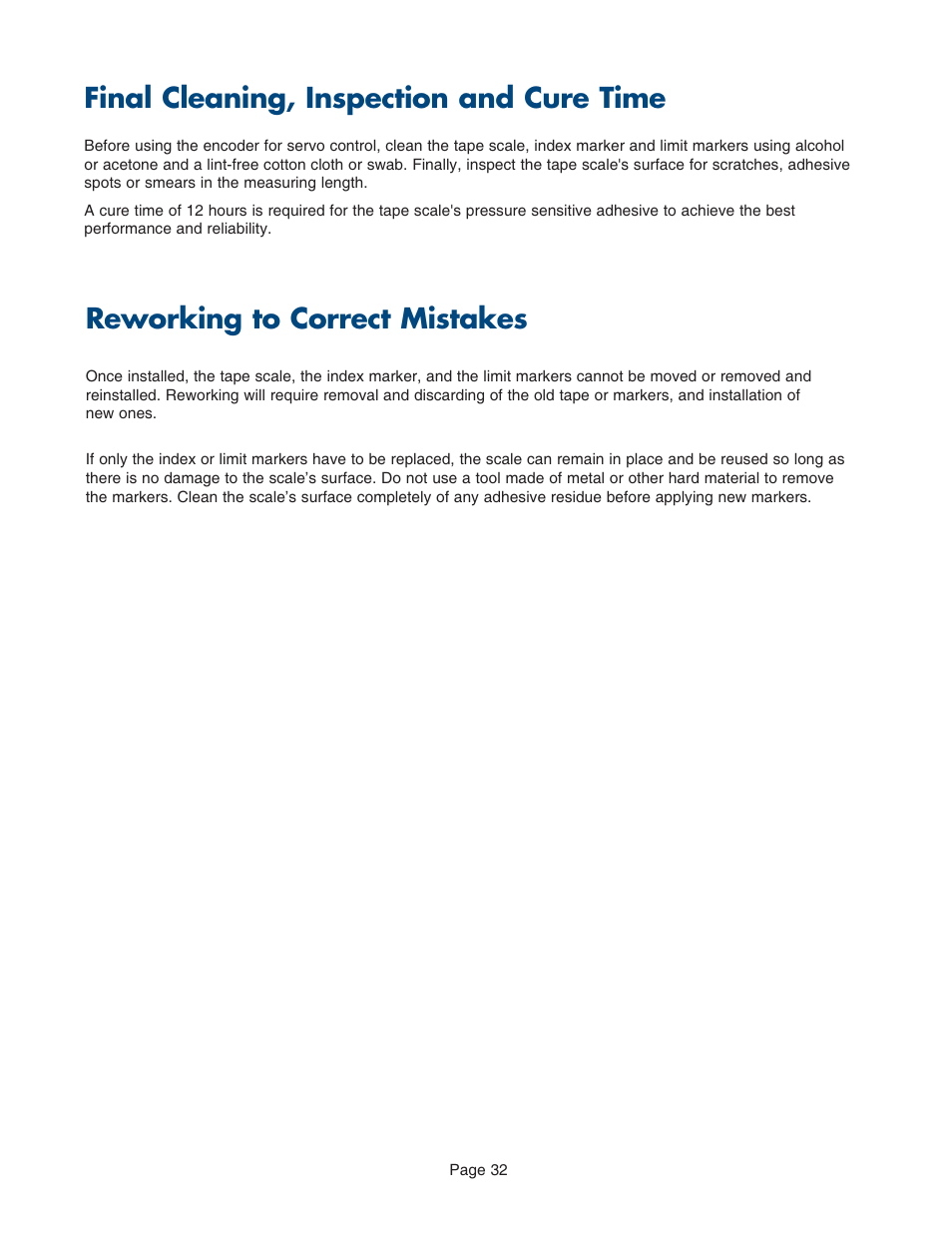 Final clean, inspection, cure time, and rework, Final cleaning, inspection and cure time, Reworking to correct mistakes | MicroE PurePrecision User Manual | Page 32 / 33