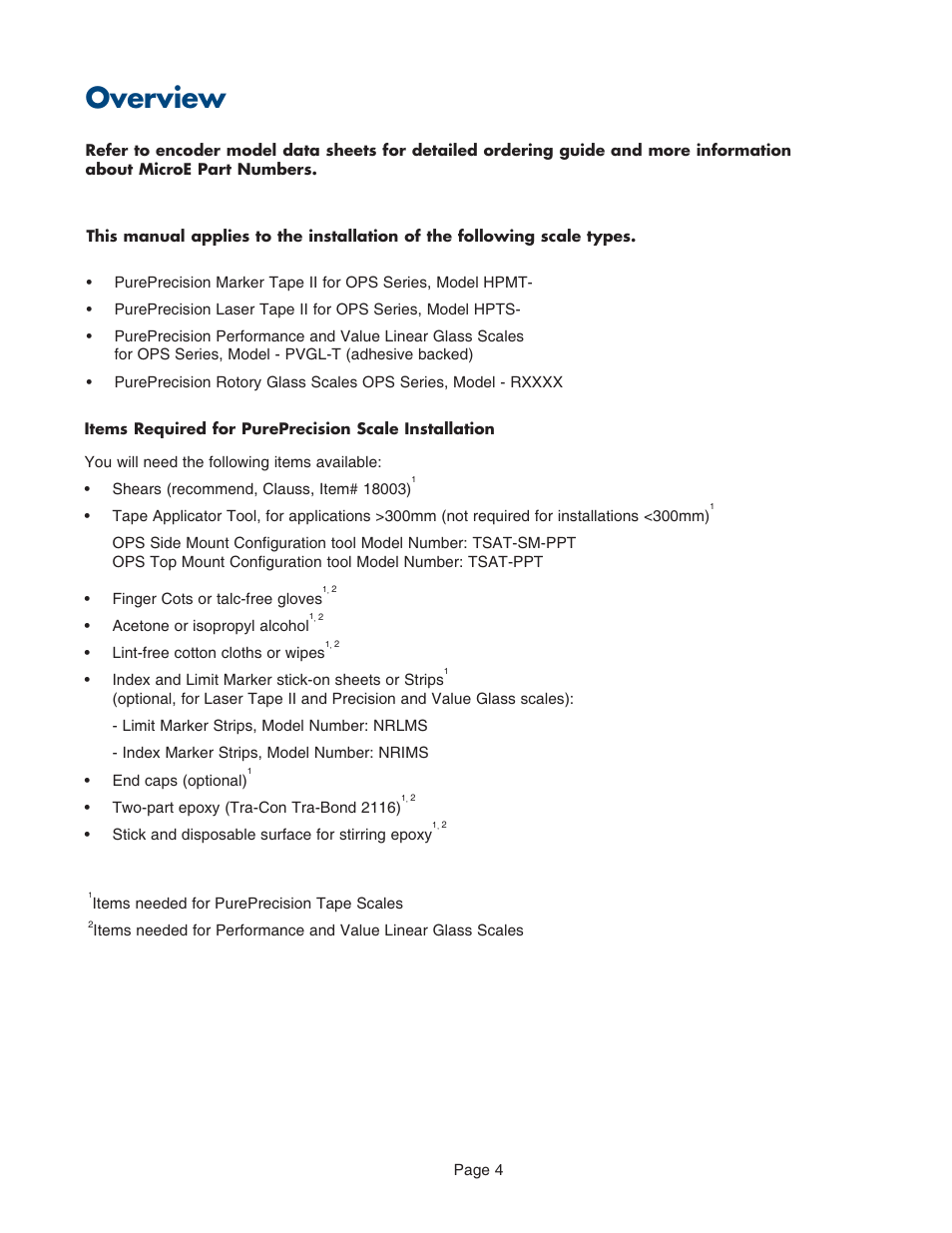 Overview, Items required for scale installation | MicroE PurePrecision User Manual | Page 4 / 33