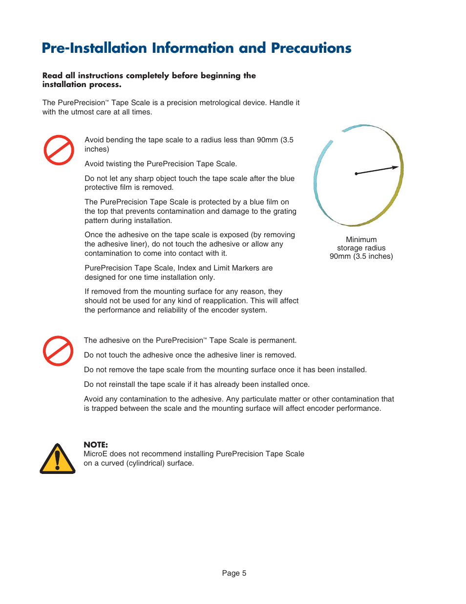 Pre-installation information and precautions | MicroE PurePrecision User Manual | Page 5 / 33